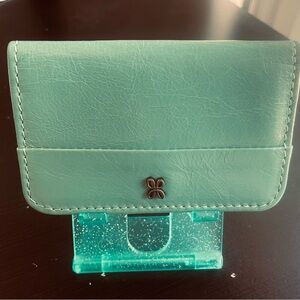 HOBO Mint Green Leather foldable 4 card holder with zipper pocket